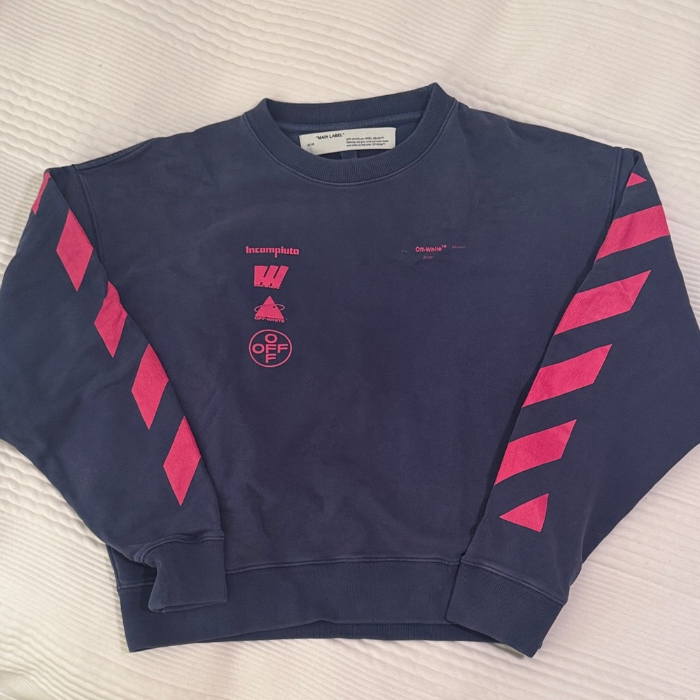 Off-White Virgil Abloh's Navy and Pink Crewneck Sweatshirt